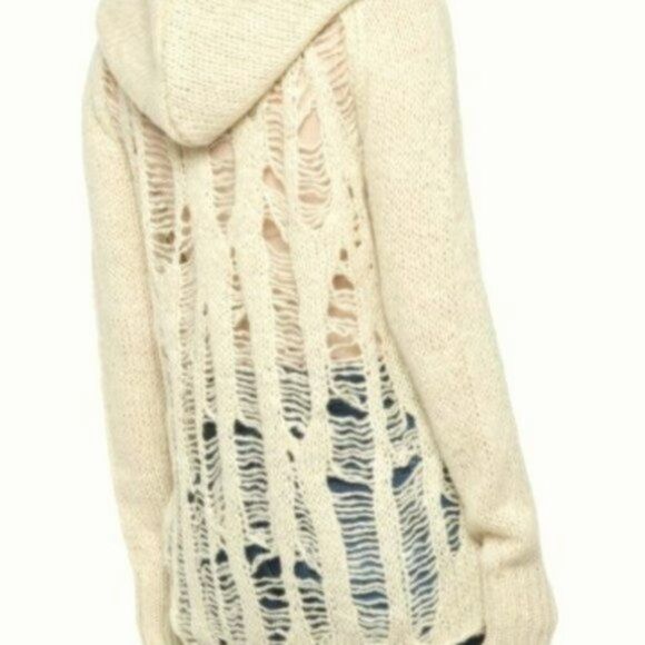Miss Me Distressed Hooded Sweater off white M - Picture 2 of 5